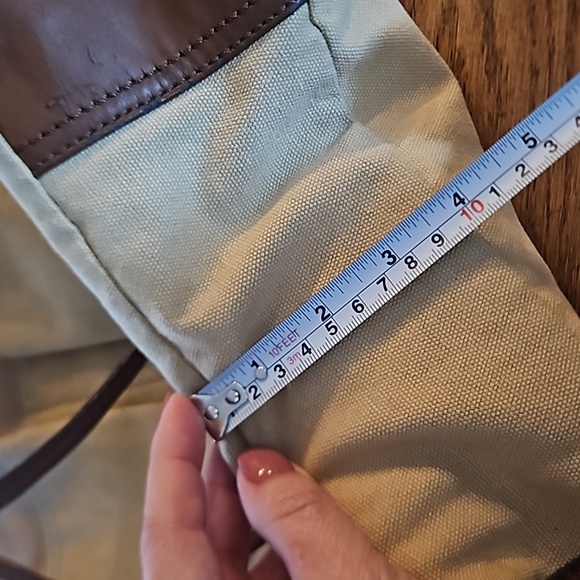 Fossil Tan Canvas and Leather Drawstring Backpack Rucksack Laptop Bag - Picture 13 of 16